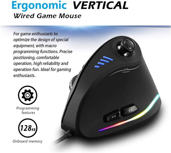 Vertikal RGB gamingmus med joystick og 11 programmerbare knapper – Kryvos