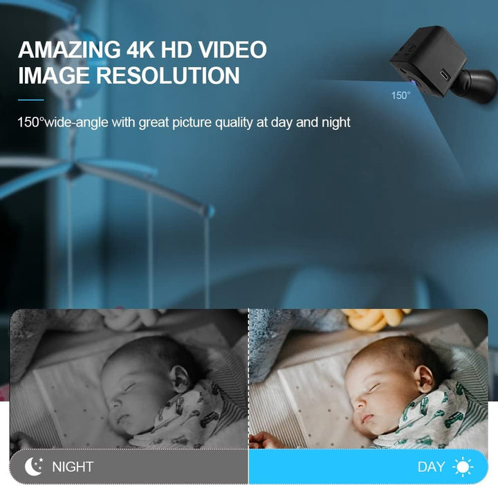 Mini sikkerhedskamera 4K WiFi skjult indendørs kamera med nattesyn