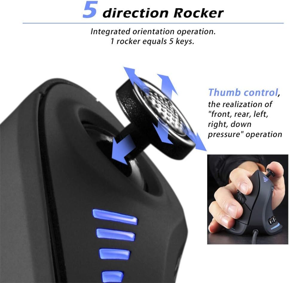 Vertikal RGB gamingmus med joystick og 11 programmerbare knapper – Kryvos