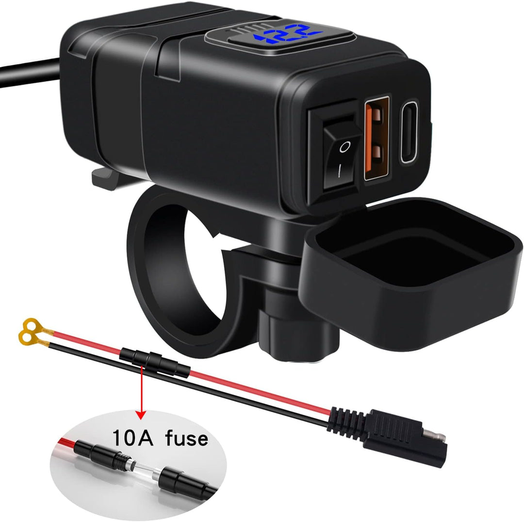 Motorcykel USB & Type-C Hurtigoplader med Voltmeter – Drayvik