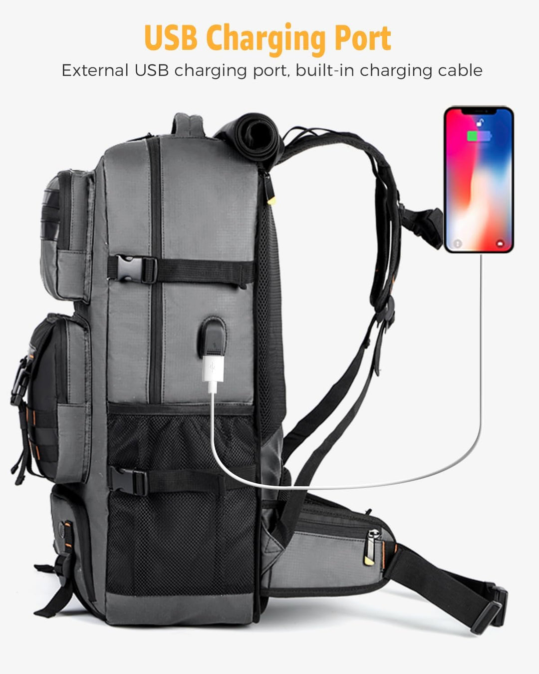 50 L flyklar konvertibel rejserygsæk med skofag og USB-port