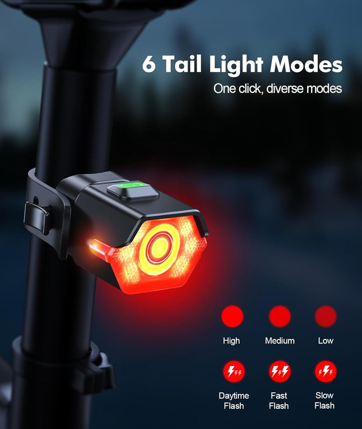 Genopladeligt cykellygtesæt med 3+6 tilstande og sidelys – RoadBeam