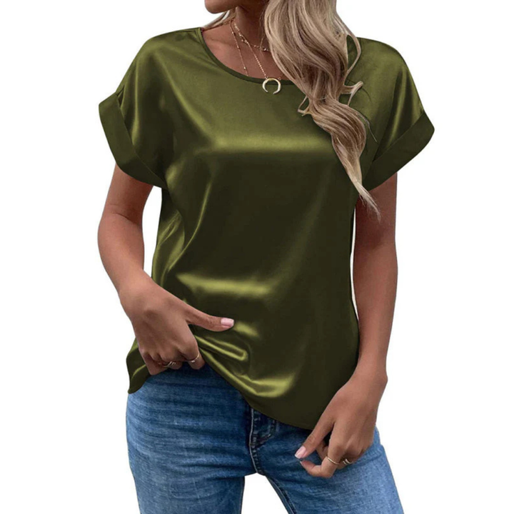 Satineret trend-T-shirt med løs pasform til damer – Leona