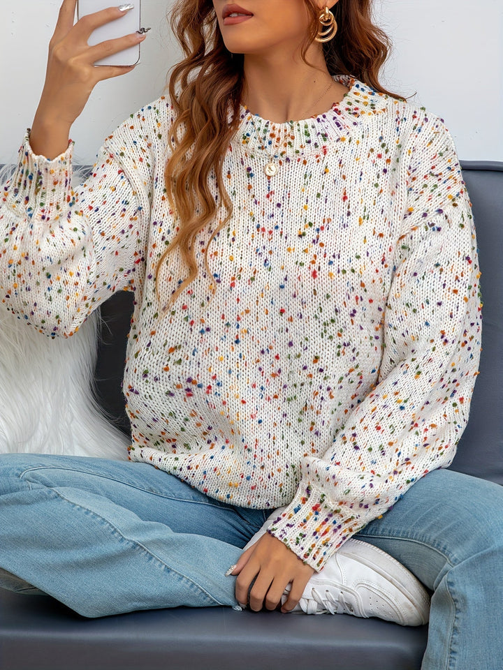 Strikket damepullover med konfetti-tryk – Noa