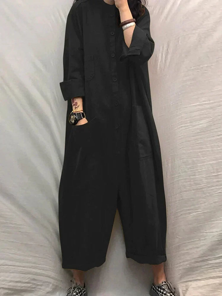 Oversized bomulds-linned jumpsuit med lange ærmer – Amara