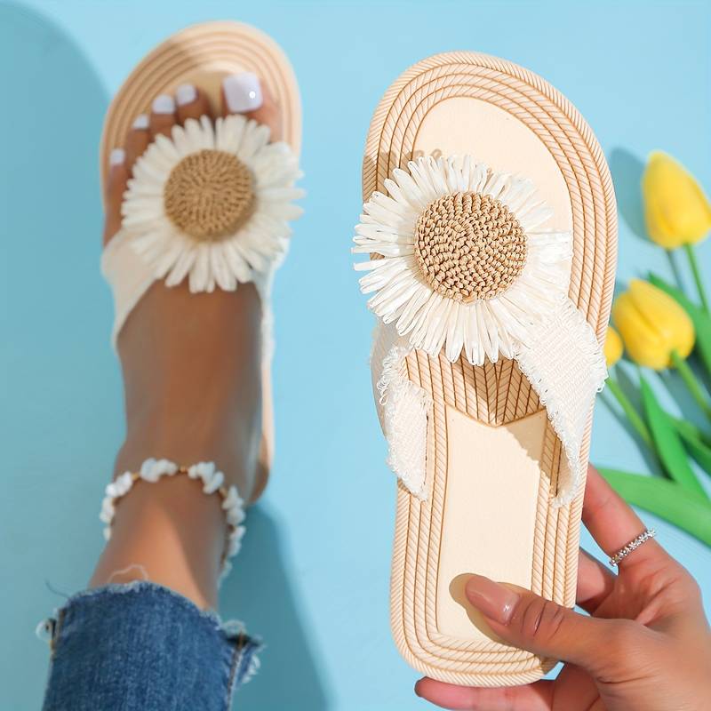 Boho slip-on sandaler med blomsterdetalje – Marivi