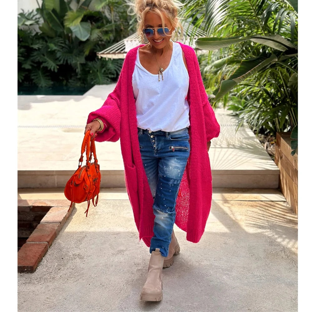 Trendy Lang Strikket Cardigan - Sofia