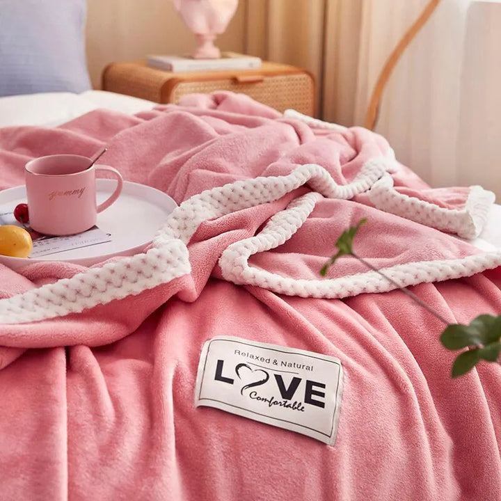 Lyserødt flonel- og fleece-tæppe - BlushCozy
