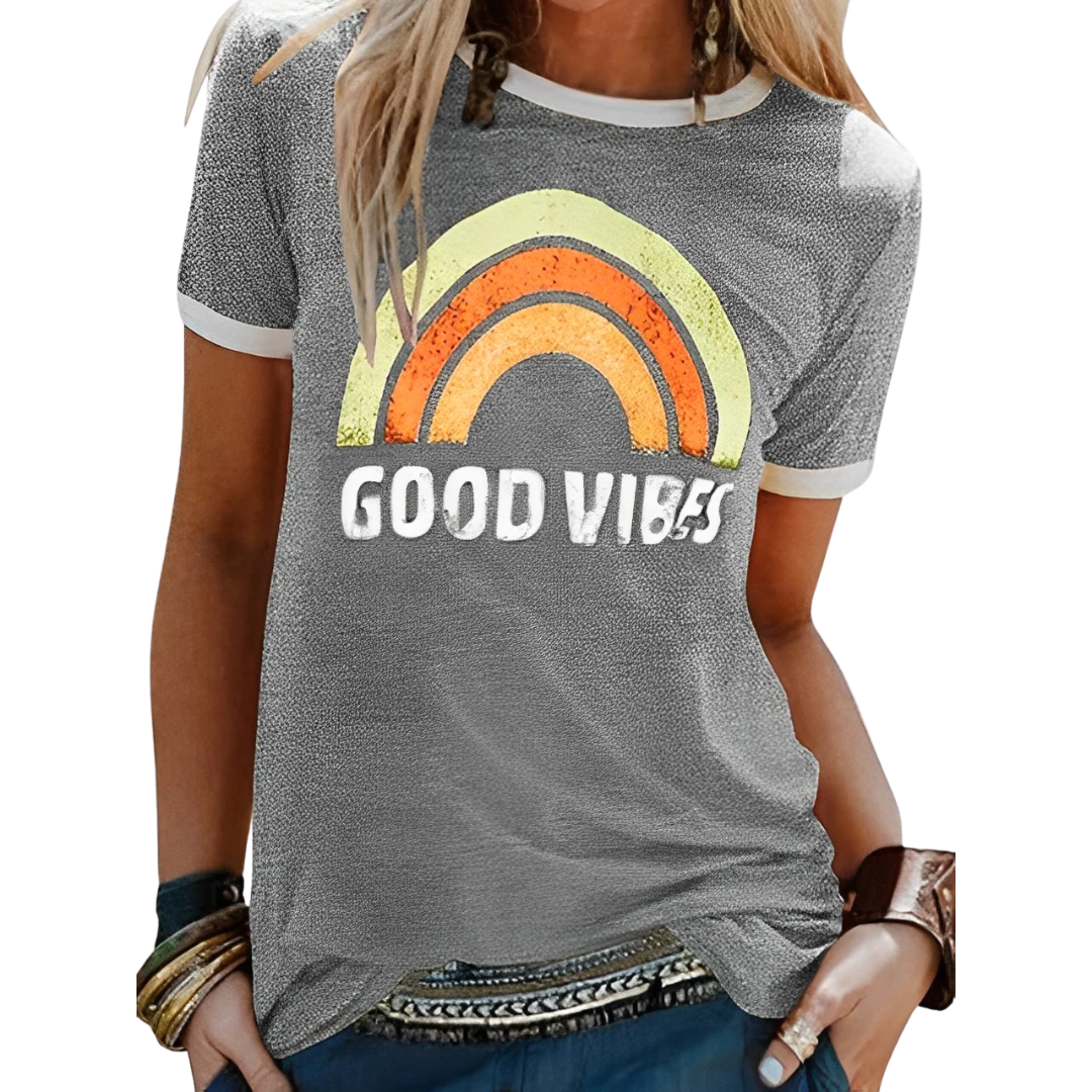 Dame-T-shirt med regnbueprint – Sunny
