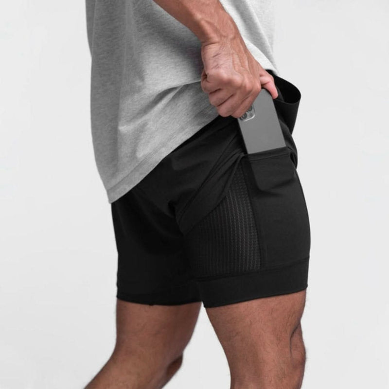 2-i-1 herre sportsshorts, åndbare med indershorts til træning - Noah