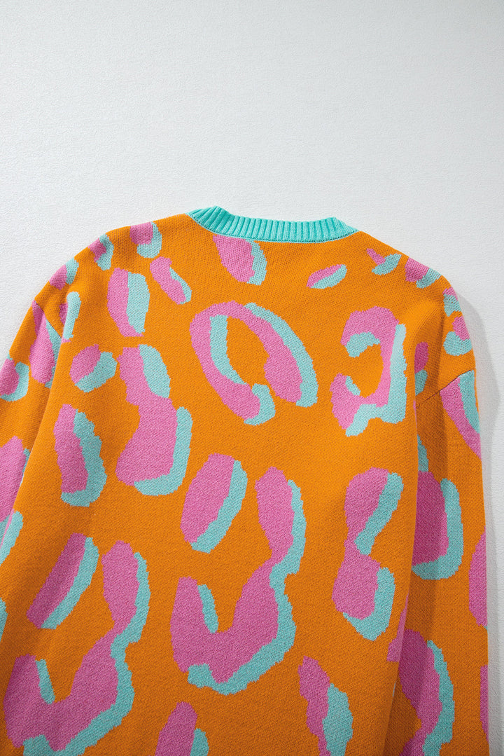 Dame sweater med farveblok kængurummønster og rund halsudskæring – Liora