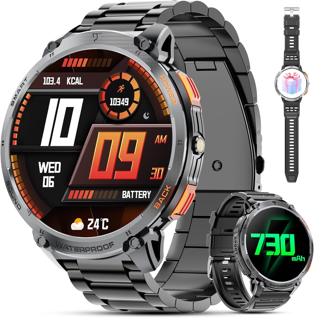 Military Smartwatch til mænd med 1,85" HD-skærm og lommelygte