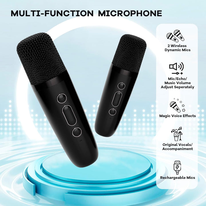 Bærbar Mini Karaoke-maskine med Bluetooth-højttaler & 2 trådløse mikrofoner – Veylo