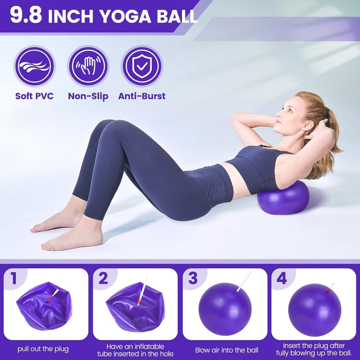 9 stk. Hjem Pilates Sæt med Ring, Bold, Bånd & Skridsikre Sokker