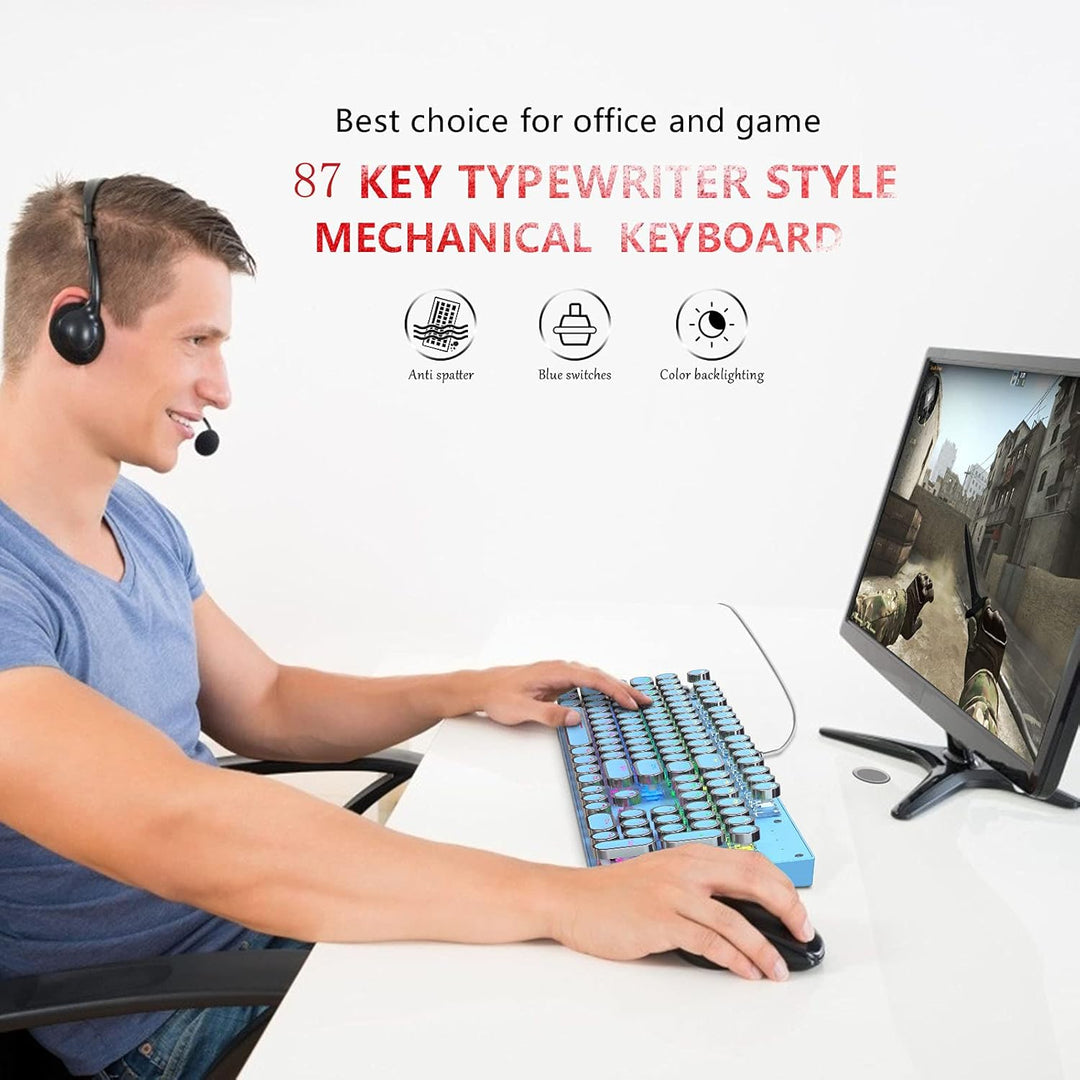 87-tastet mekanisk gaming tastatur RGB baggrundsbelyst blå kontakt