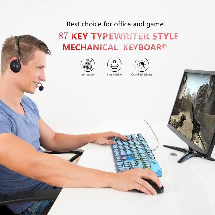 87-tastet mekanisk gaming tastatur RGB baggrundsbelyst blå kontakt