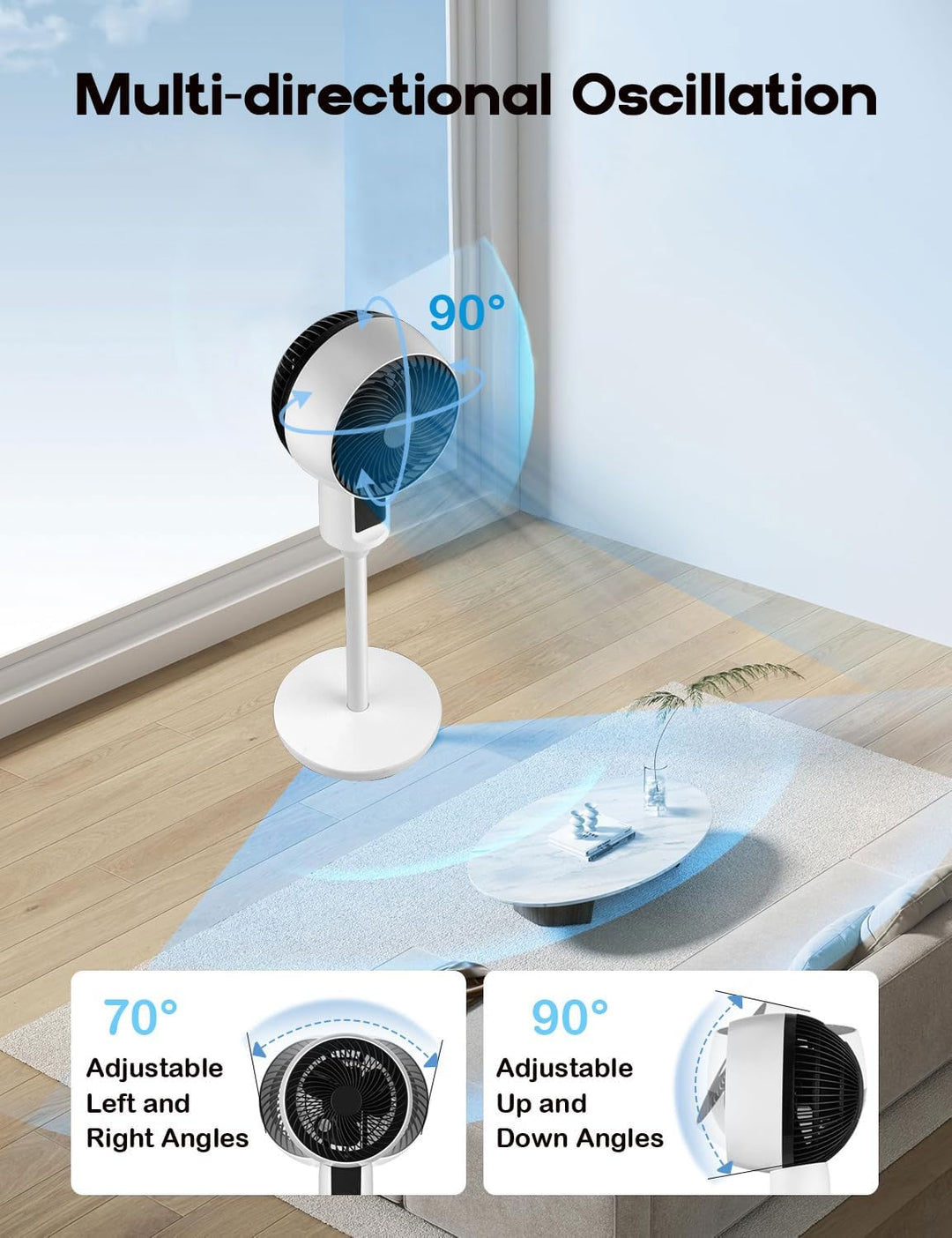 Justerbar søjleventilator med 3D oscillation – Aerion