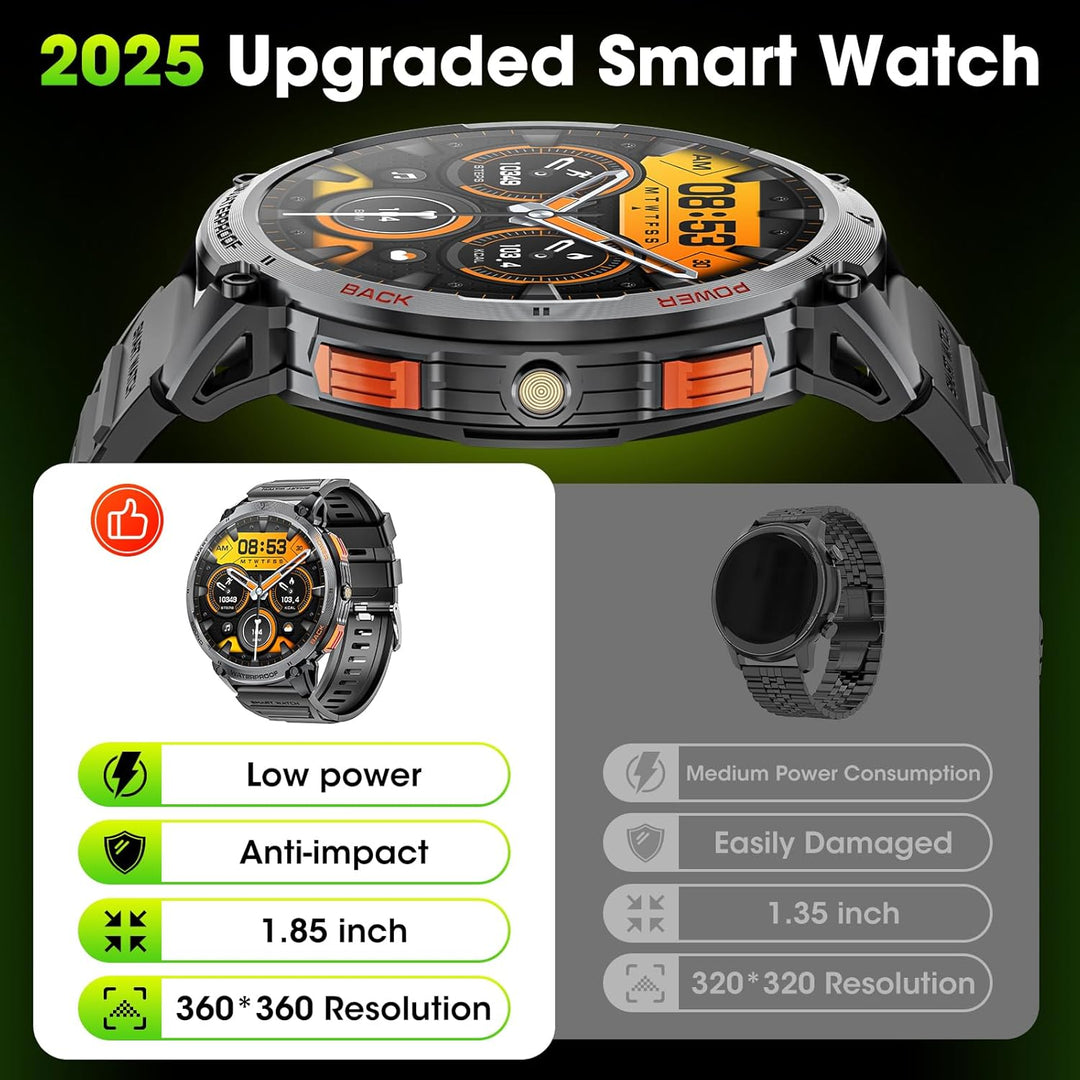 Military Smartwatch til mænd med 1,85" HD-skærm og lommelygte