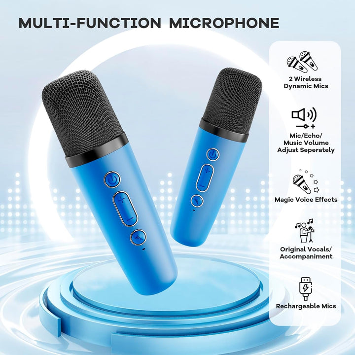 Bærbar Mini Karaoke-maskine med Bluetooth-højttaler & 2 trådløse mikrofoner – Veylo