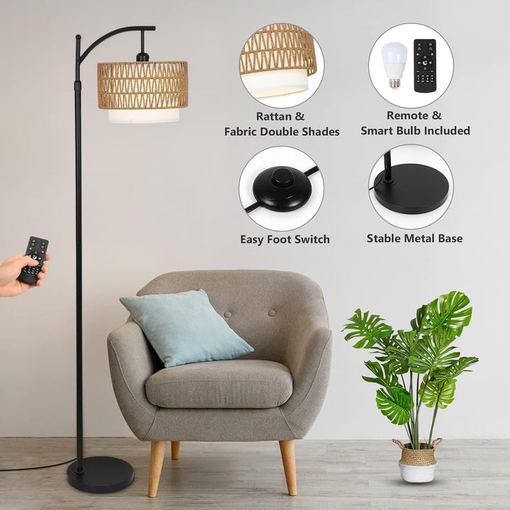 Buegulvlampe med fjernbetjening og dobbelt skygge – Norvella