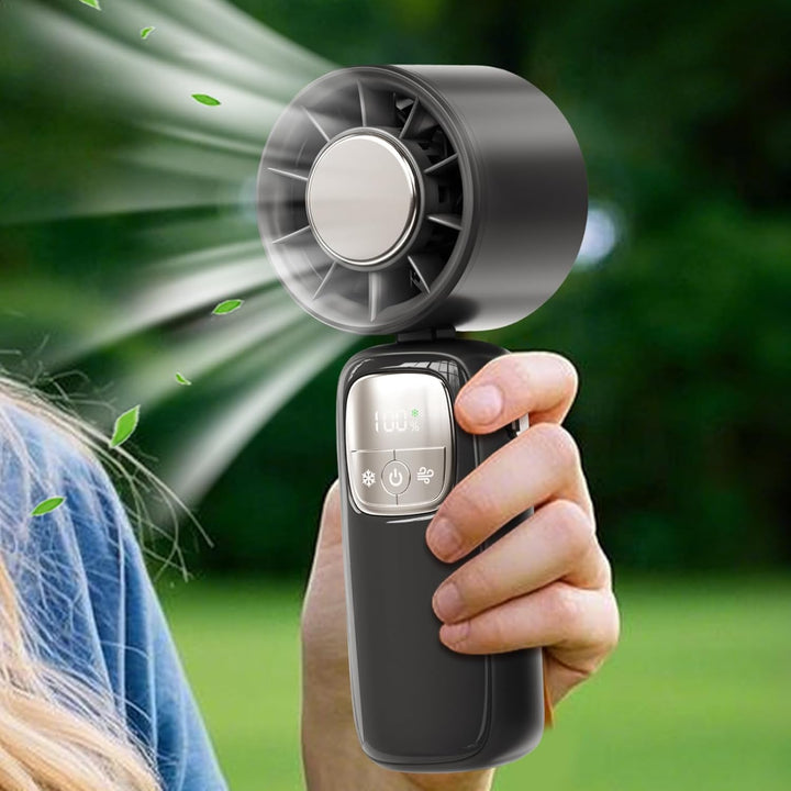 Bærbar sammenklappelig håndholdt ventilator med LED-skærm