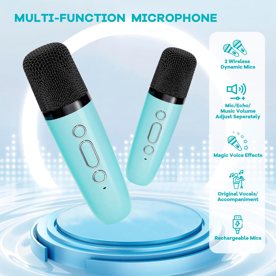 Bærbar Mini Karaoke-maskine med Bluetooth-højttaler & 2 trådløse mikrofoner – Veylo