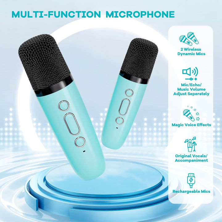 Bærbar Mini Karaoke-maskine med Bluetooth-højttaler & 2 trådløse mikrofoner – Veylo