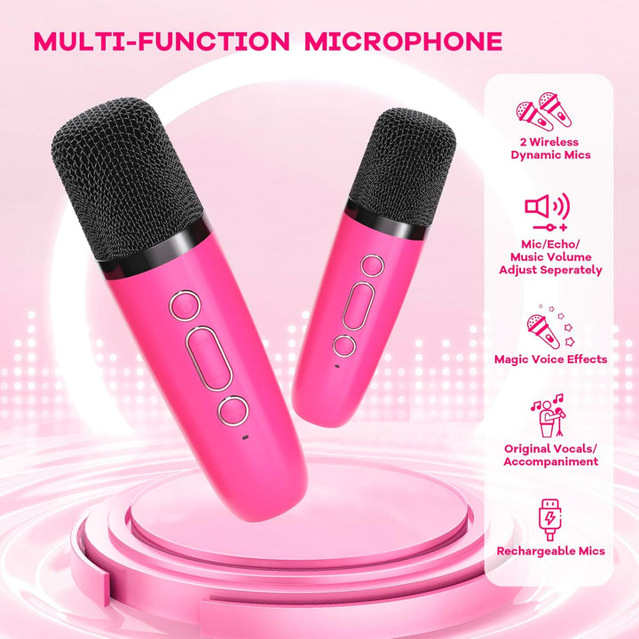 Bærbar Mini Karaoke-maskine med Bluetooth-højttaler & 2 trådløse mikrofoner – Veylo