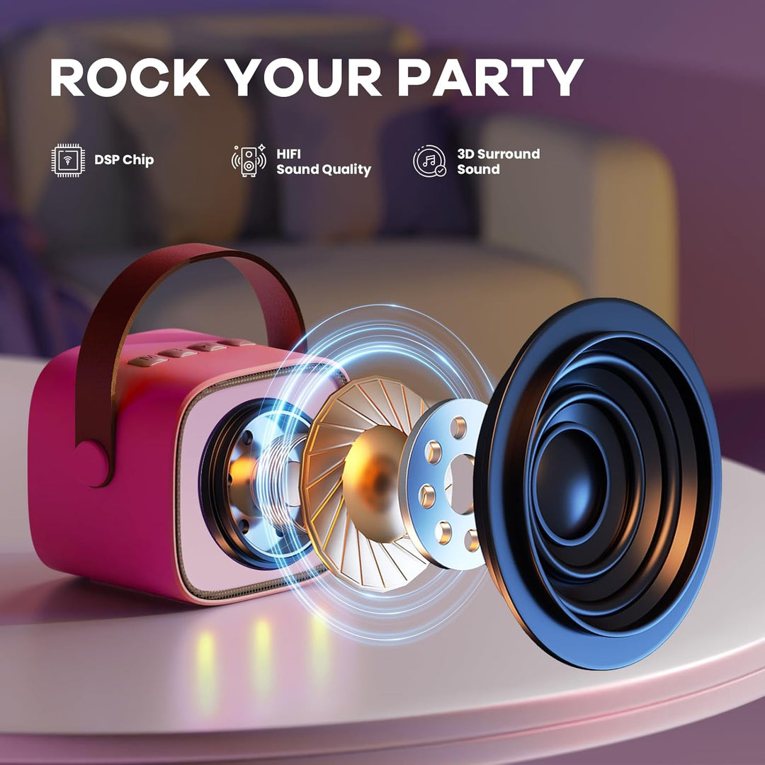 Bærbar Mini Karaoke-maskine med Bluetooth-højttaler & 2 trådløse mikrofoner – Veylo