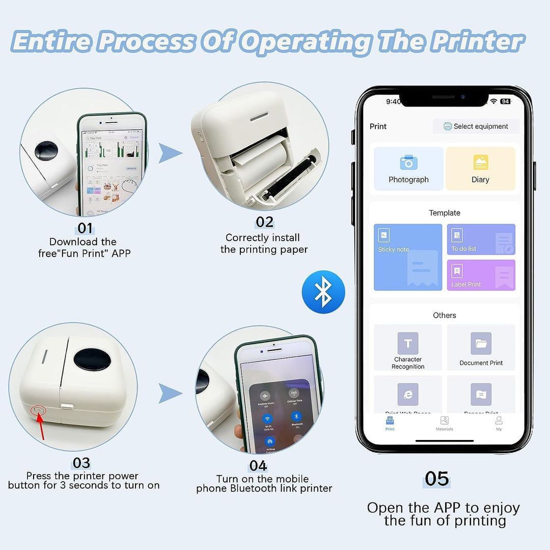 Bærbar Bluetooth Etiketteprinter – Ink-Fri Termisk Udskrivning