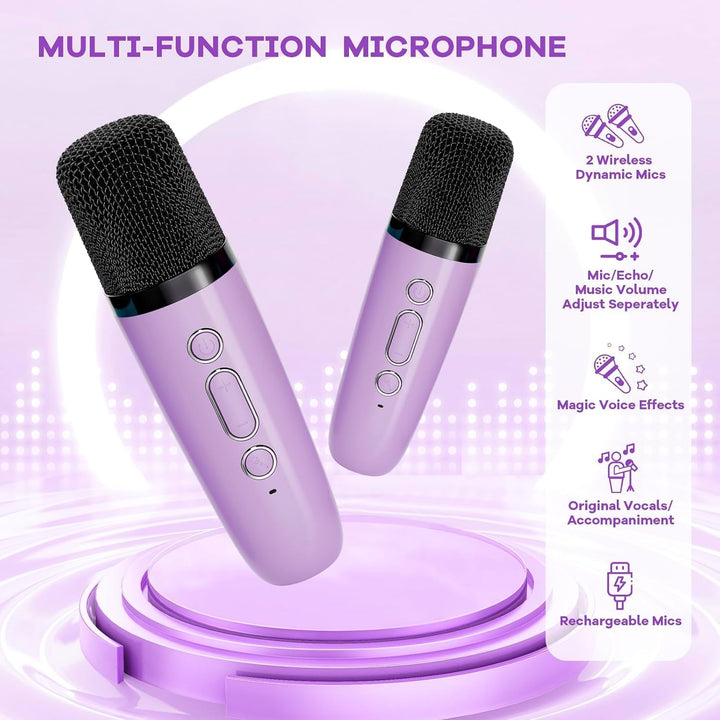 Bærbar Mini Karaoke-maskine med Bluetooth-højttaler & 2 trådløse mikrofoner – Veylo
