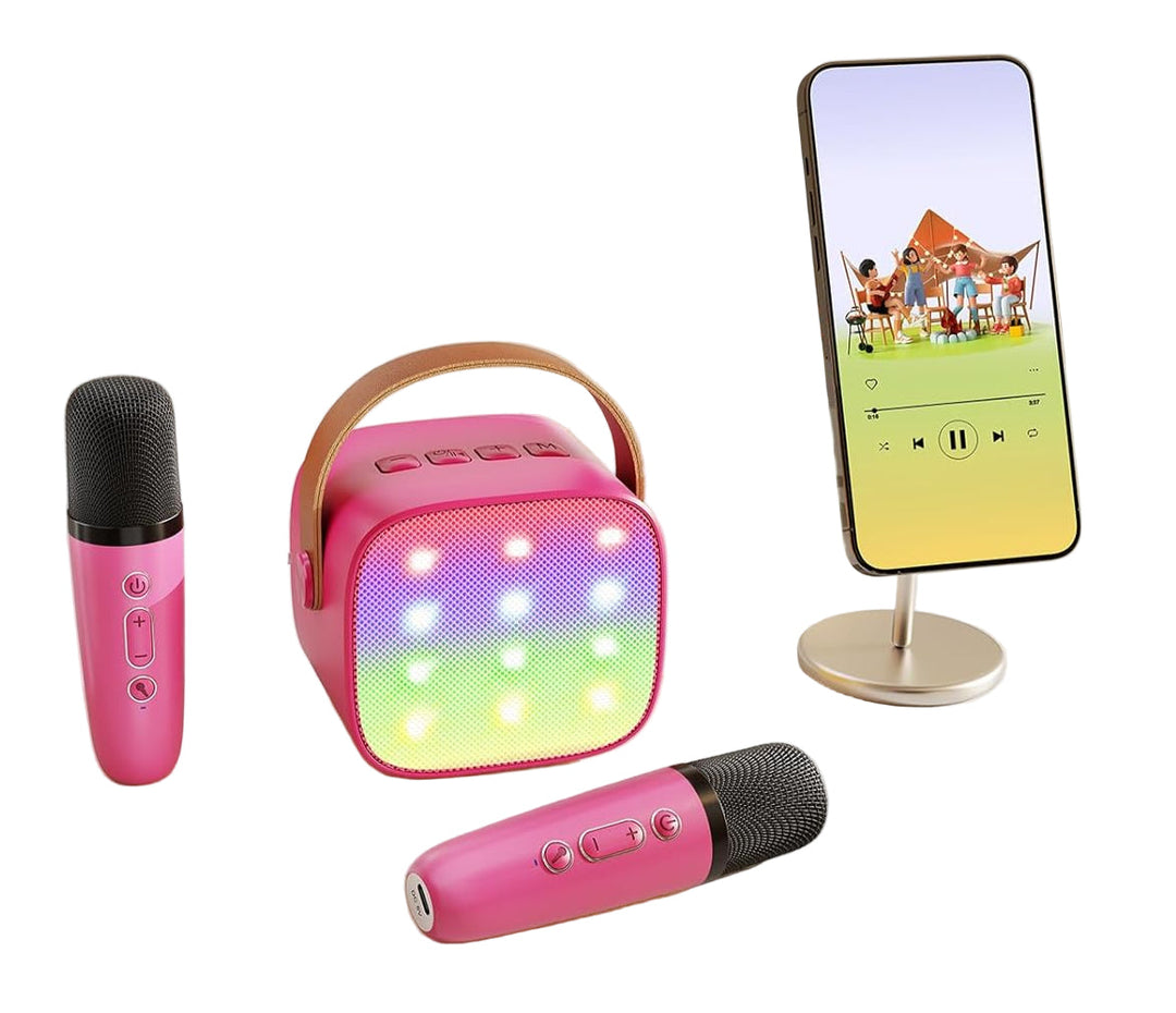 Bærbar Mini Karaoke-maskine med Bluetooth-højttaler & 2 trådløse mikrofoner – Veylo