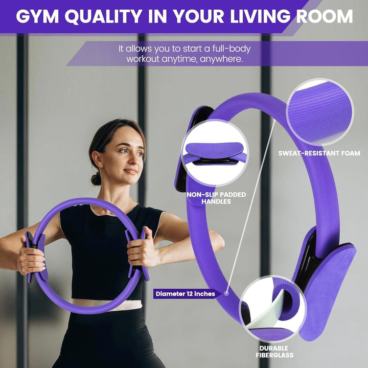 9 stk. Hjem Pilates Sæt med Ring, Bold, Bånd & Skridsikre Sokker