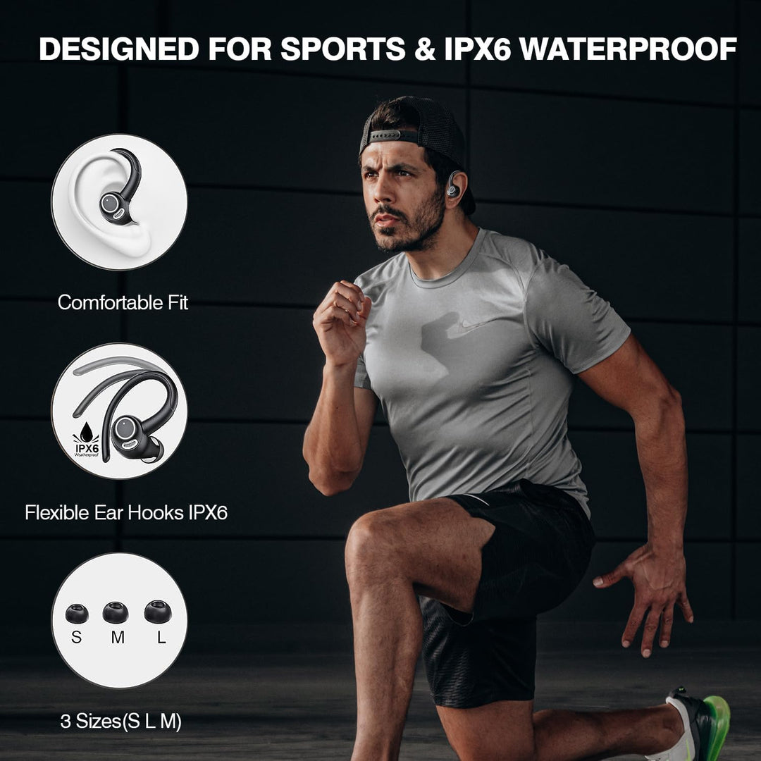 Trådløse Bluetooth 5.3 sport ørepropper med støjreduktion og 48 timers afspilning – Zeyora