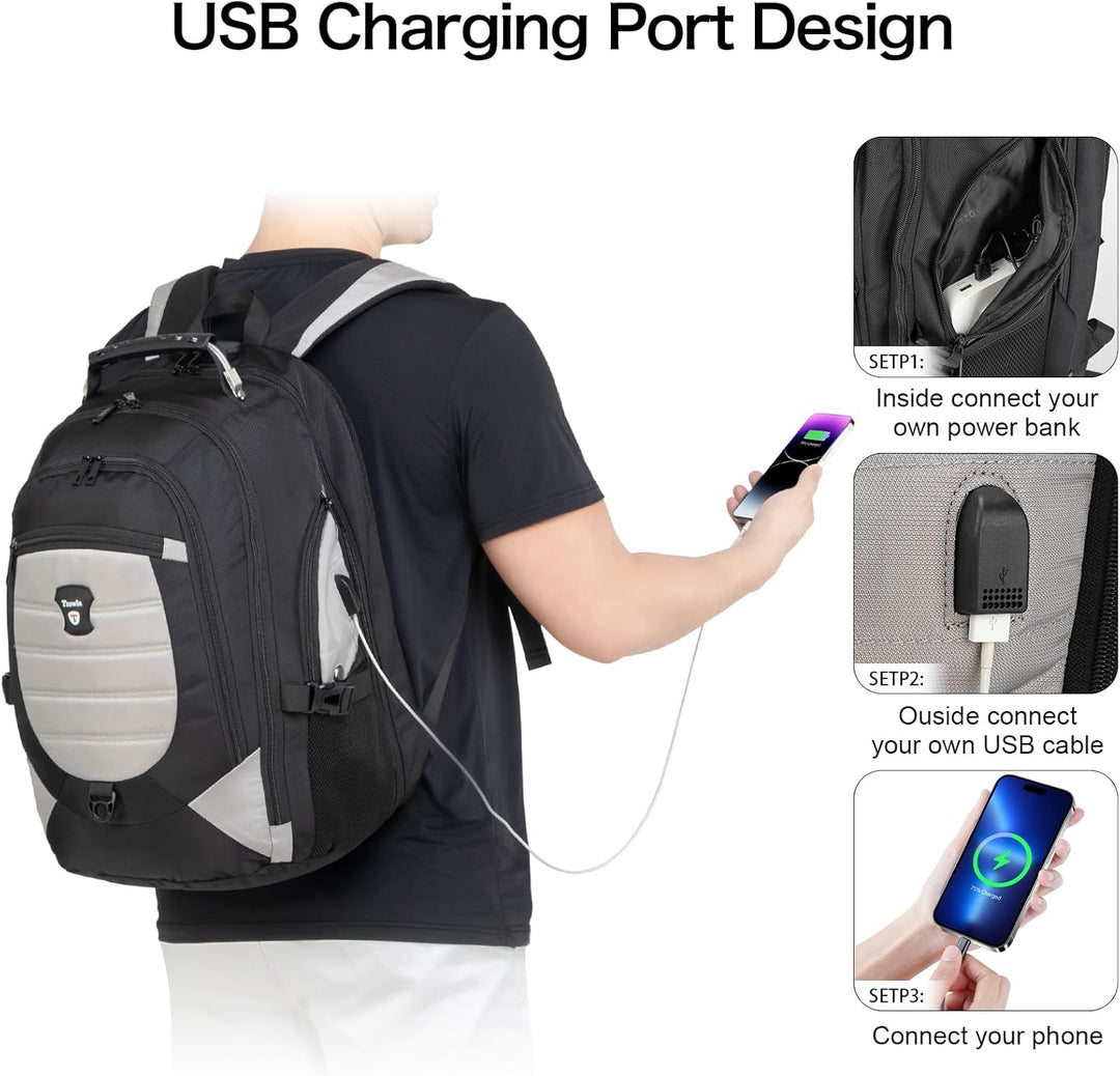Vandtæt, tyverisikret laptop- og rejserygsæk med USB-port – 17,3"