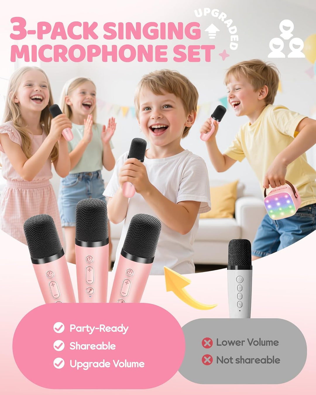 Bærbar Mini Karaoke-maskine med Bluetooth-højttaler & 2 trådløse mikrofoner – Veylo