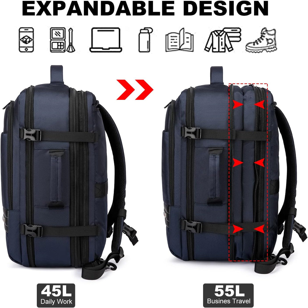 Udvidbar 45–55 L vandtæt rejserygsæk med laptoprum til 46,5 cm