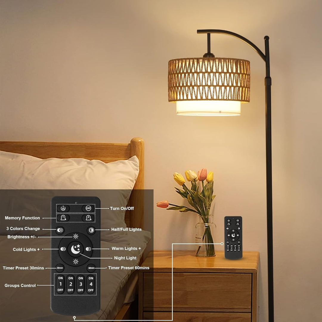 Buegulvlampe med fjernbetjening og dobbelt skygge – Norvella