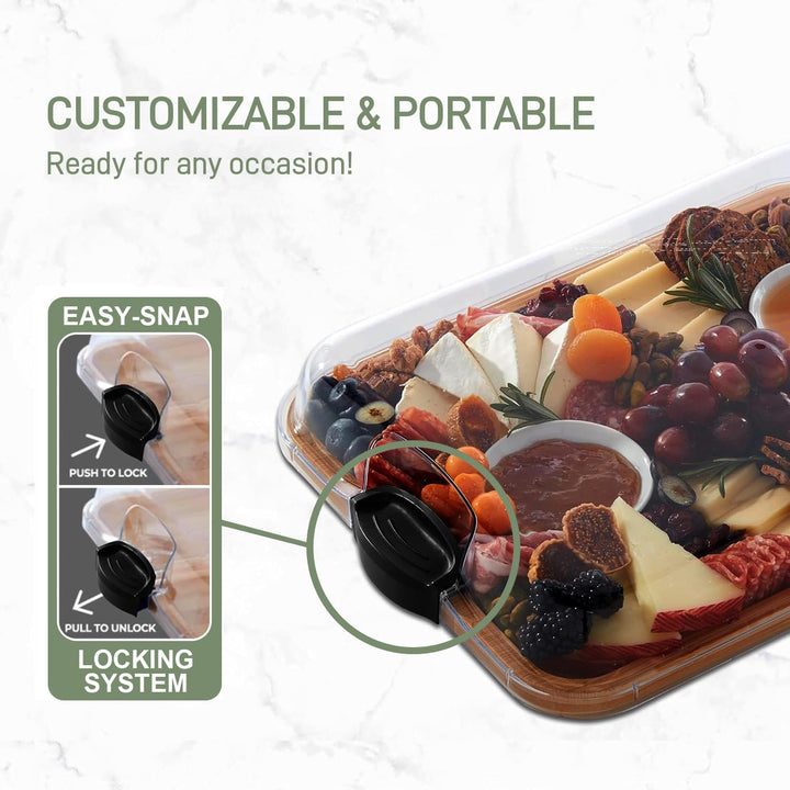 Bamboo Charcuterie Serveringsbræt med Låsbar Klar Låg – Savorya