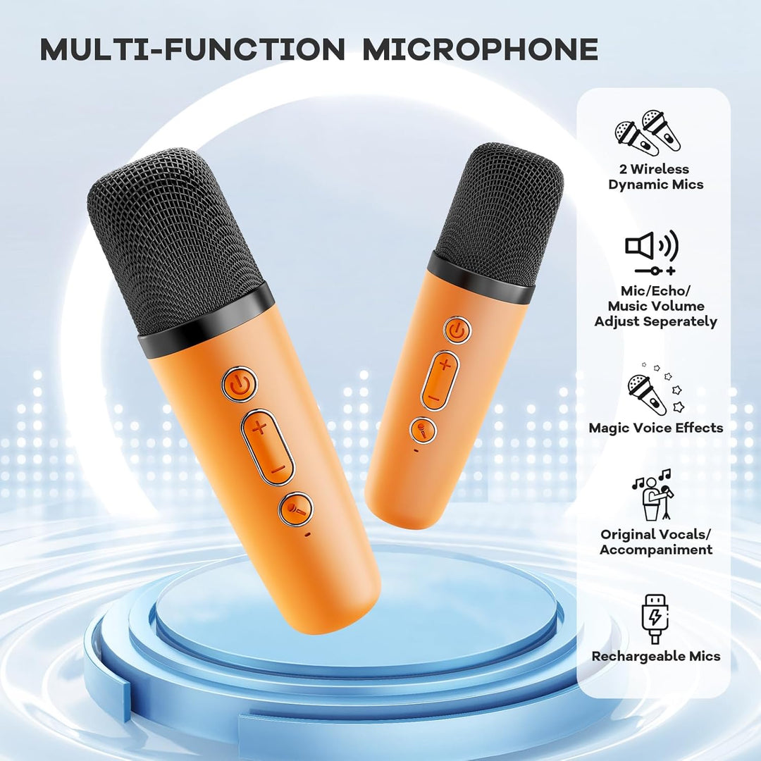 Bærbar Mini Karaoke-maskine med Bluetooth-højttaler & 2 trådløse mikrofoner – Veylo