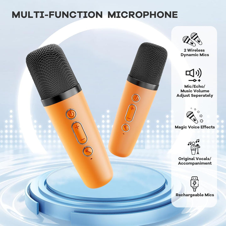 Bærbar Mini Karaoke-maskine med Bluetooth-højttaler & 2 trådløse mikrofoner – Veylo