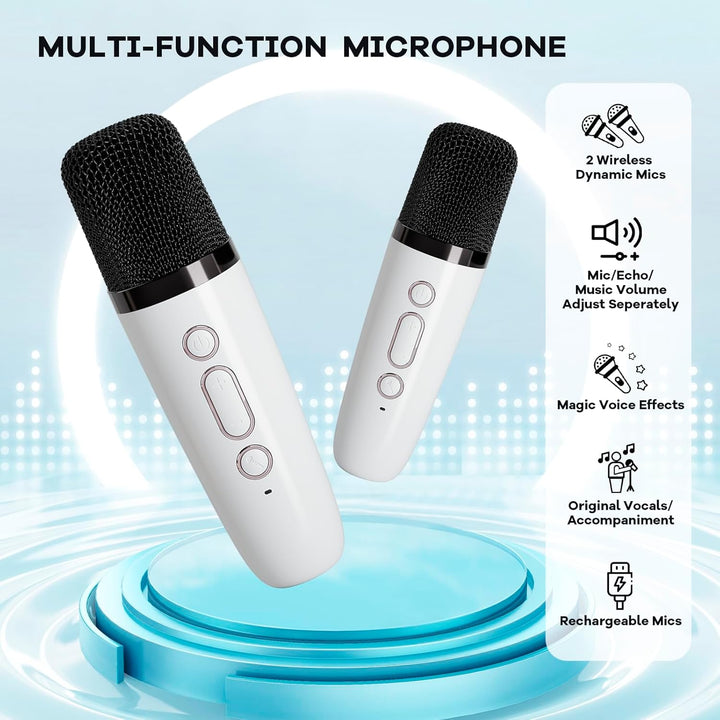 Bærbar Mini Karaoke-maskine med Bluetooth-højttaler & 2 trådløse mikrofoner – Veylo