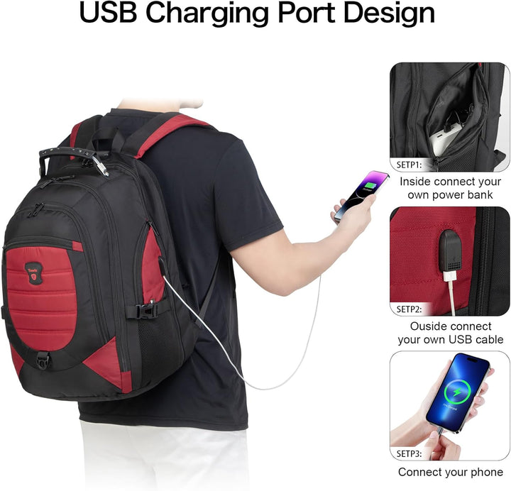 Vandtæt, tyverisikret laptop- og rejserygsæk med USB-port – 17,3"