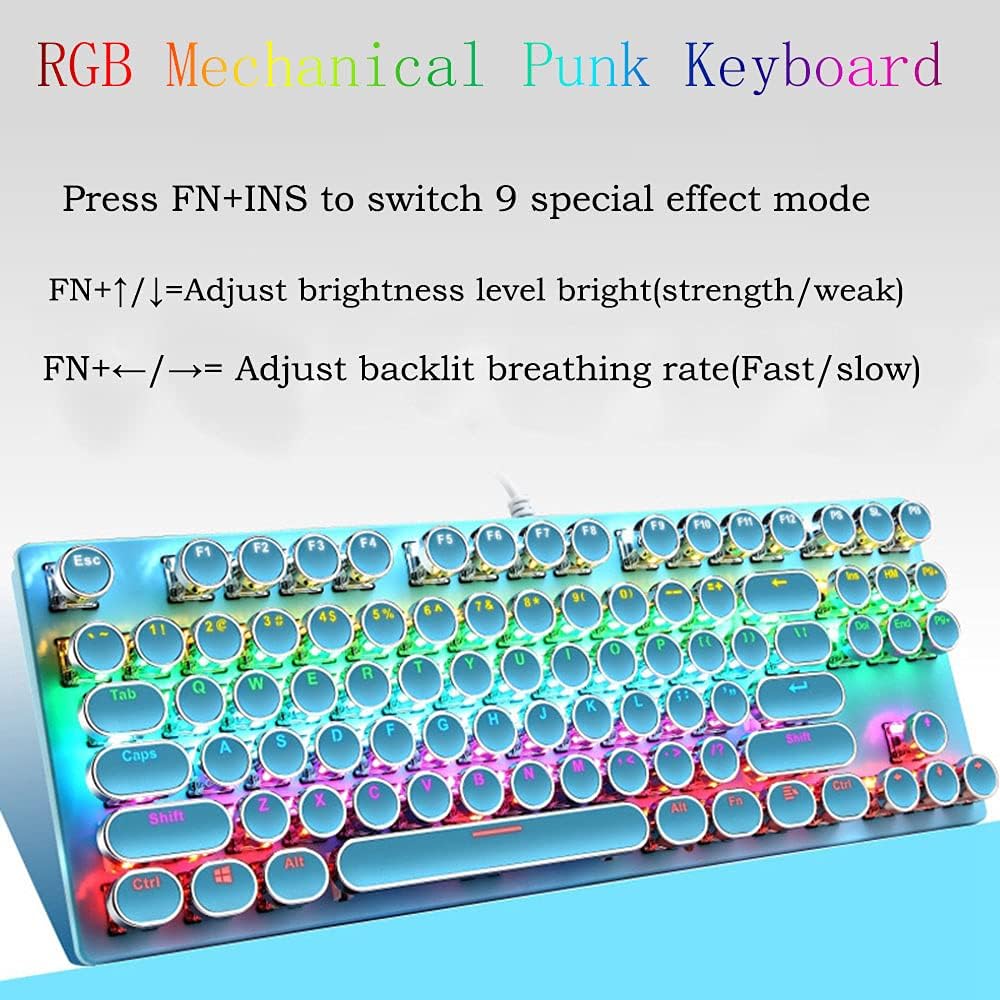 87-tastet mekanisk gaming tastatur RGB baggrundsbelyst blå kontakt