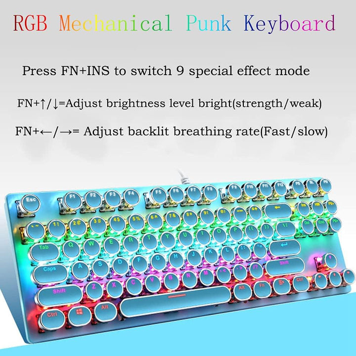 87-tastet mekanisk gaming tastatur RGB baggrundsbelyst blå kontakt