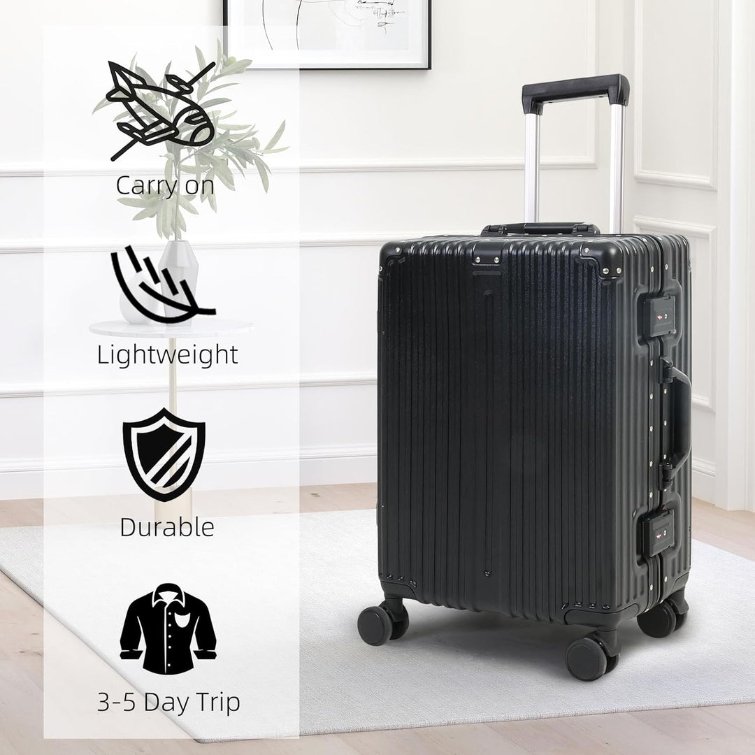 Håndbagage med aluminiumsramme, TSA-lås og støjsvage hjul.