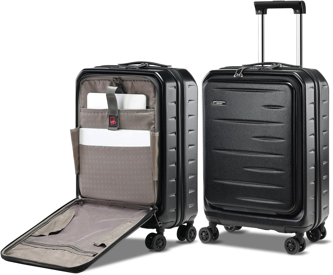 Udvidelig hardshell-kuffert med frontlomme og TSA-lås