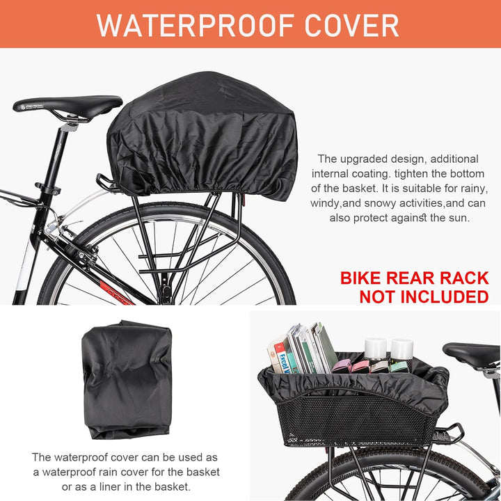 Stor Bageste Cykelkurv med Cargo Net & Vandtæt Cover – Orvian