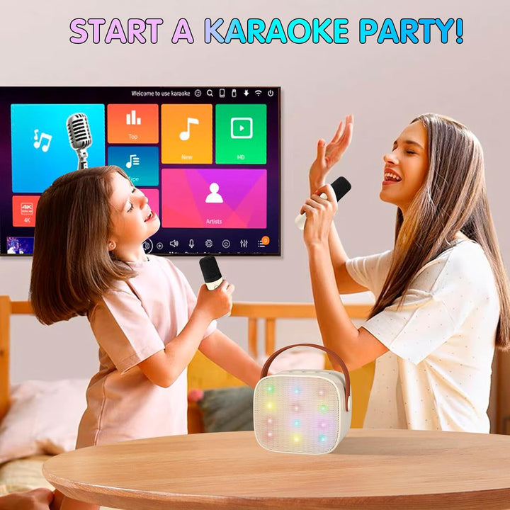 Bærbar Mini Karaoke-maskine med Bluetooth-højttaler & 2 trådløse mikrofoner – Veylo