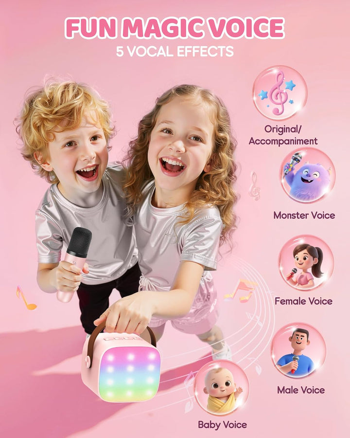 Bærbar Mini Karaoke-maskine med Bluetooth-højttaler & 2 trådløse mikrofoner – Veylo